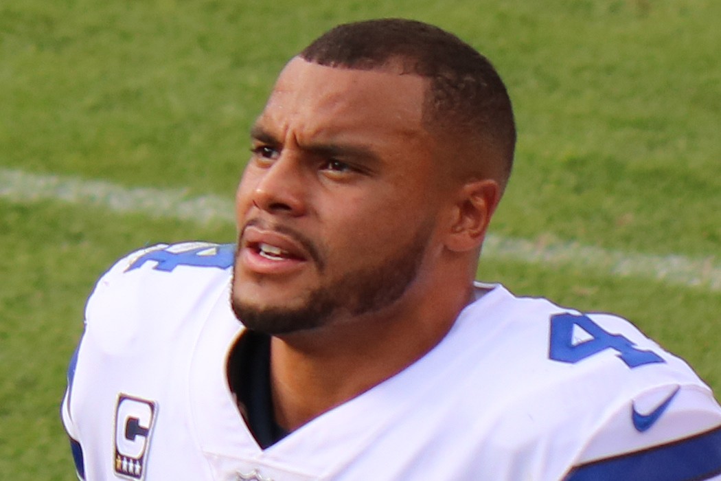 Head-and-shoulders portrait of Dak Prescott wearing a Dallas Cowboys jersey in 2017.